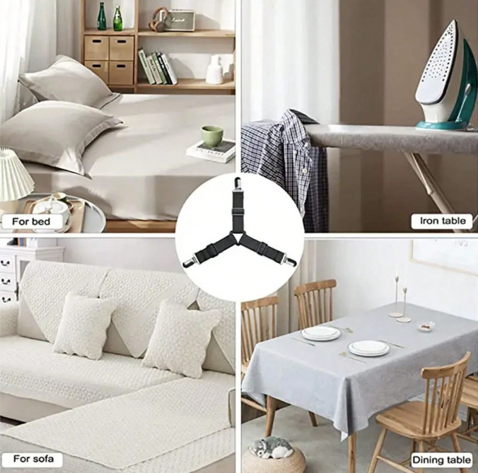 4pcs Adjustable Bed Sheet Fasteners - Metal Sofa & Quilt Clip Set - NEW