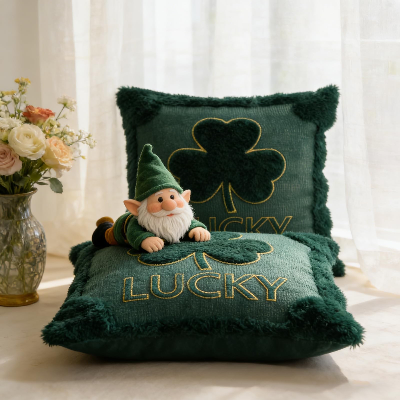 RumonZS St Patricks Day Shamrock Throw Pillow 1" x (Pack of 2), Green