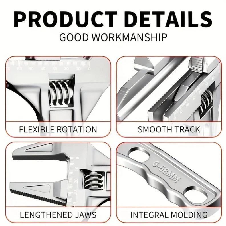 1pcs Black Adjustable Bathroom Wrench 16–68mm Multi-Functional Tool - NEW