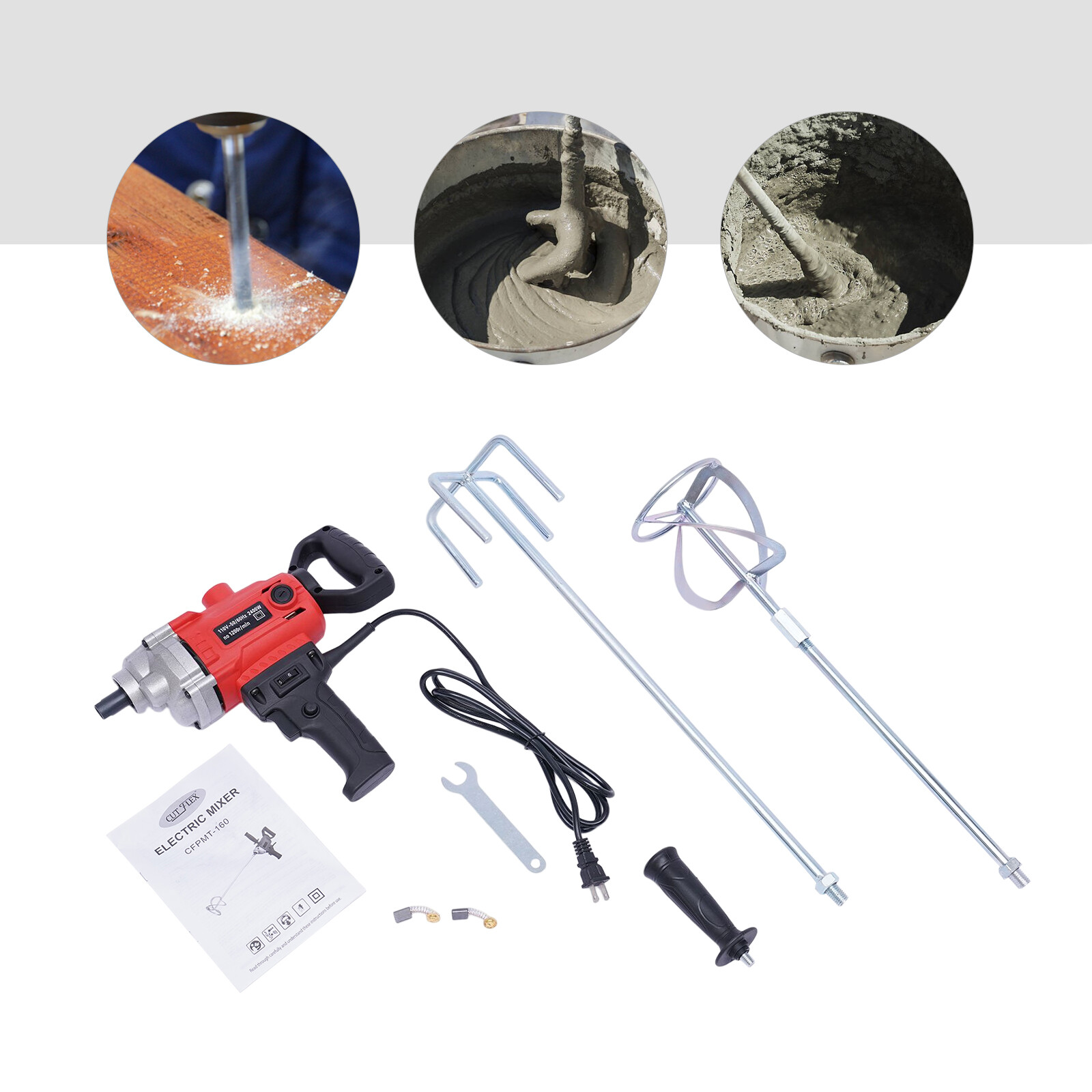 Electric Mortar Plaster Paint Mixer Cement Grout Concrete Stirrer 1200rpm