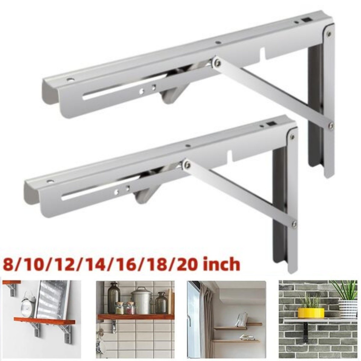 2-10Pc Folding Shelf Brackets 8-20" Stainless Steel Drop Down Bracket Heavy Duty