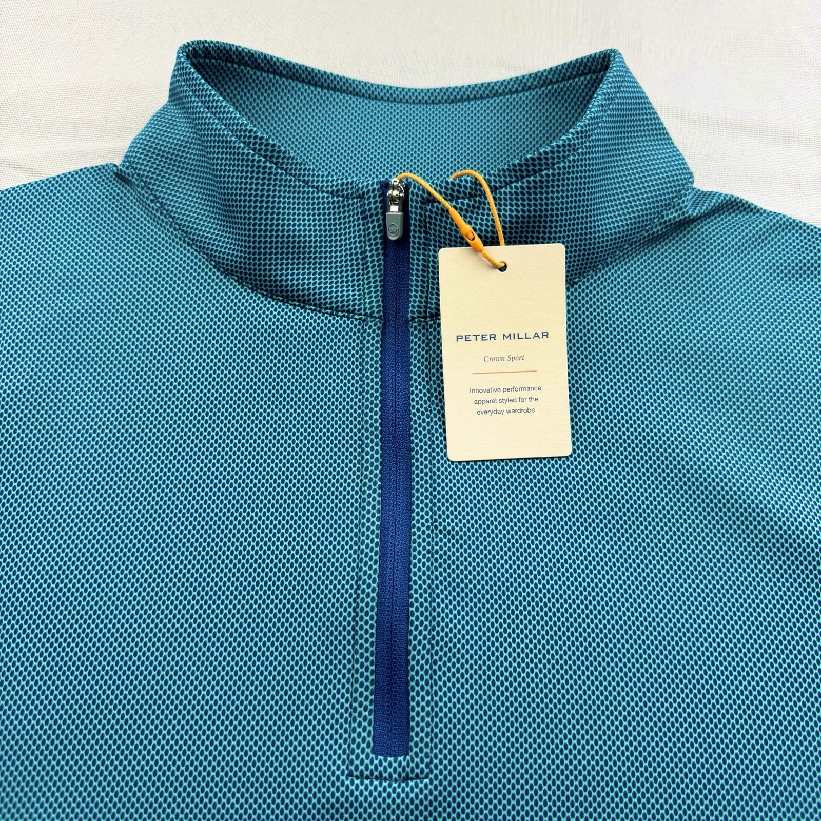 Peter Millar Crown Sport Perth Geo Print Quarter Zip Pullover Navy Green Large