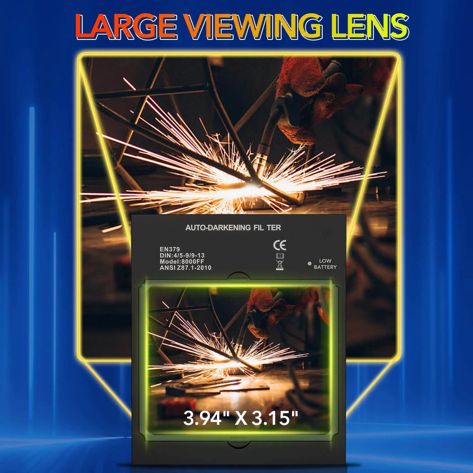 TRQWH True Color Welding Helmet Auto Darkening Solar 4 Arc Sensor Large View