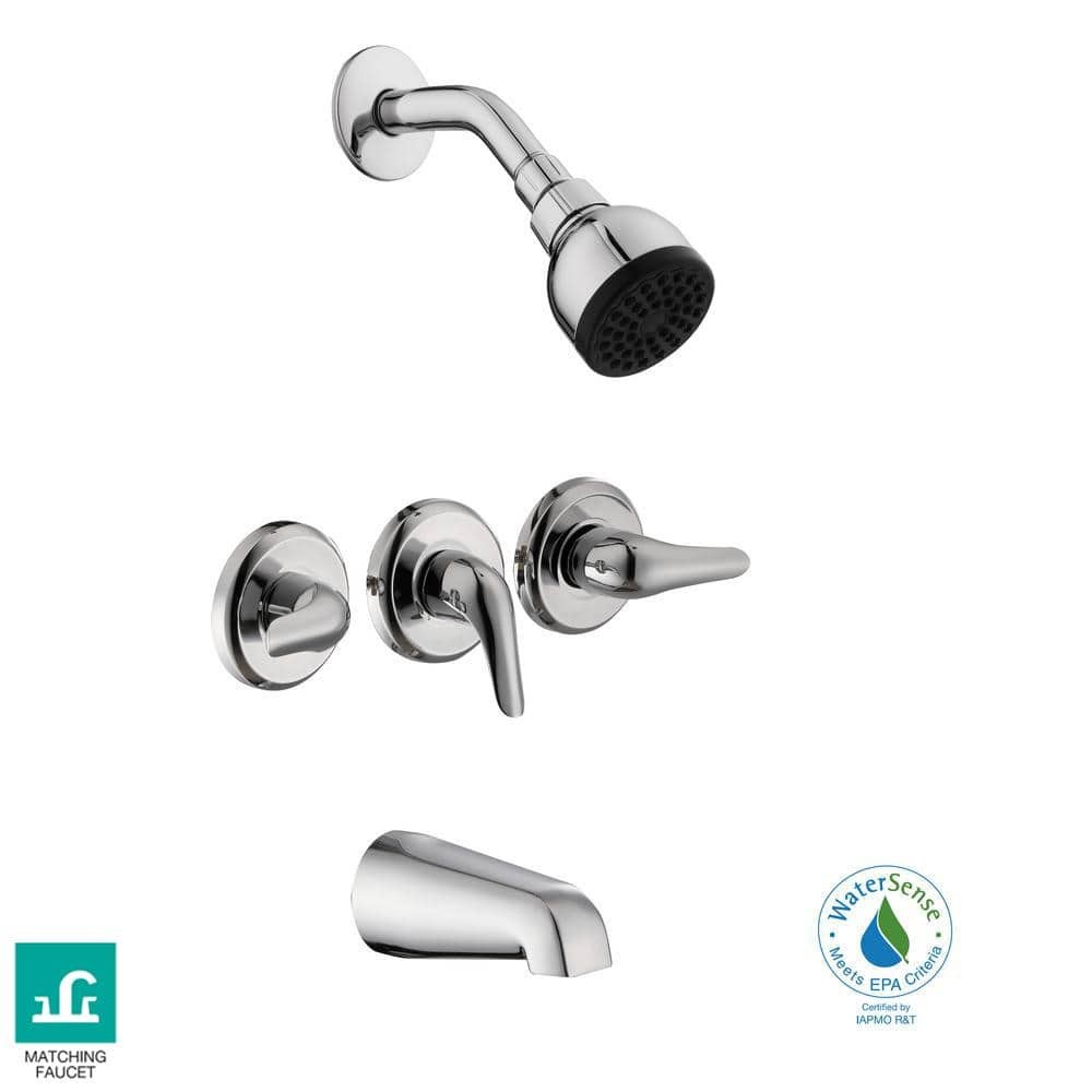 Glacier Bay Aragon 3 Handle 1-Spray Tub and Shower Faucet 1.8 GPM Chrome + Valve