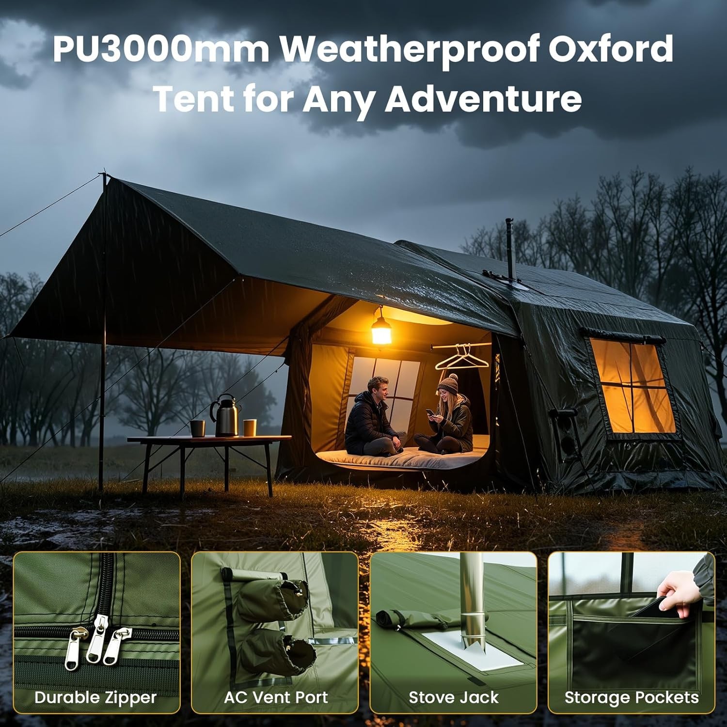 NAIZEA Inflatable Tent with Skylight Blow Up Tents w/Pump Stove Jack 6 Person