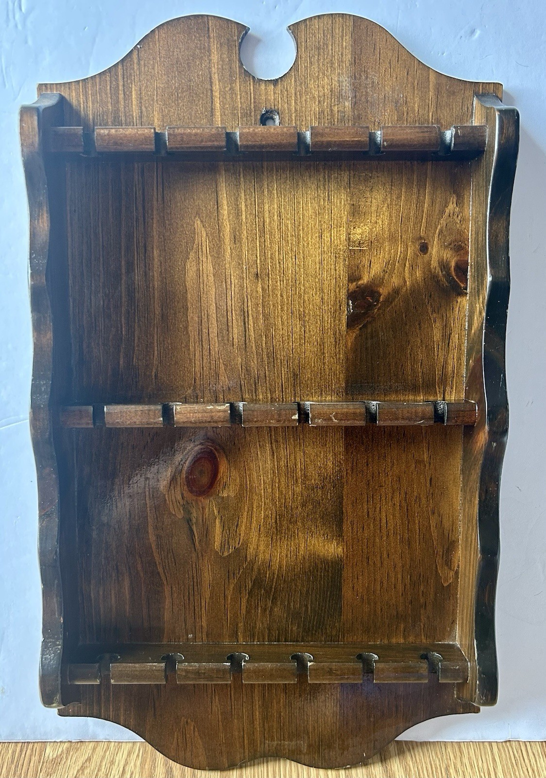 Vintage Wooden Spoon Holder Rack Wall Display 18 Slot Beautiful Condition
