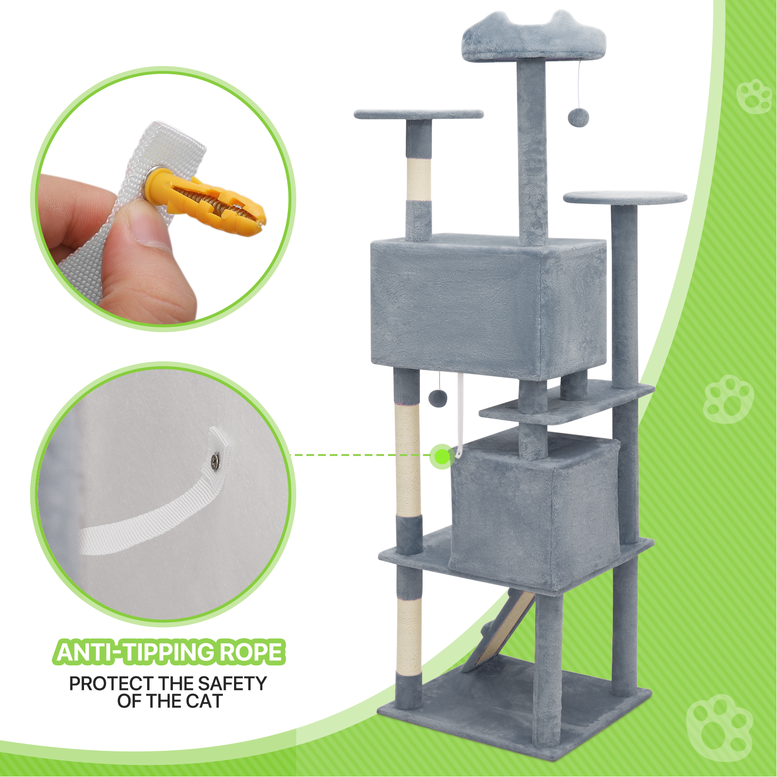 77"Cat Tree Cat Tower Large Kitten Playing House Condo Scratching Post for Rest