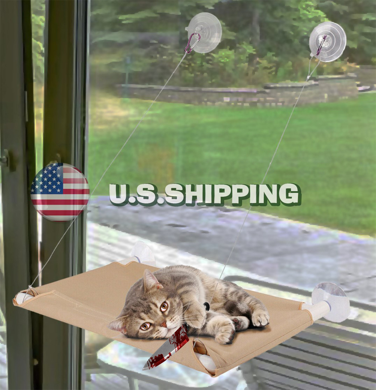 Cat Bed, Window Hammock / Perch, Raised Resting Post for Large & Small Cats