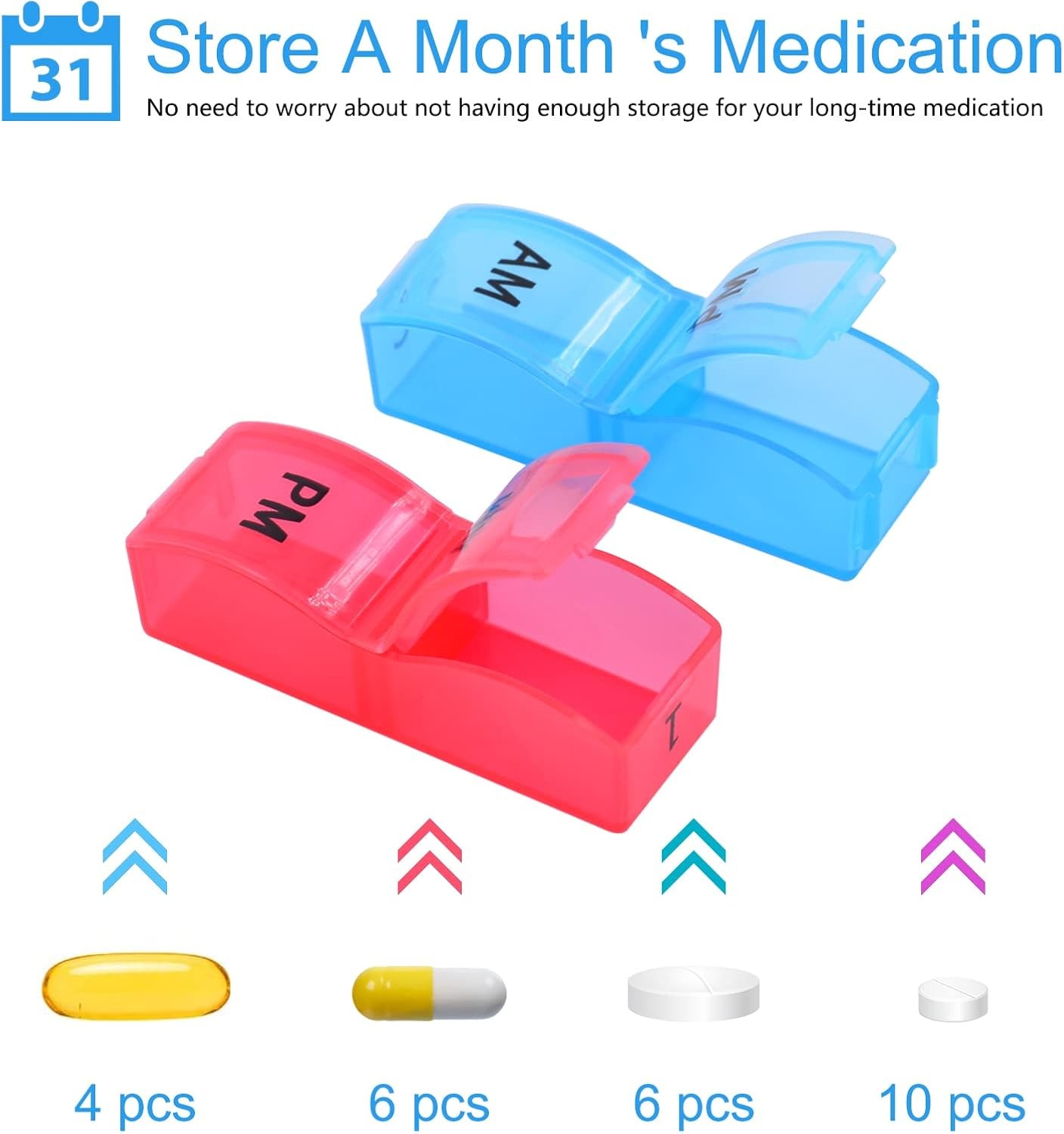 Monthly Pill Organizer 2 Times a Day, 30 Days Pill Box AM PM, 4 Week Pill Cases