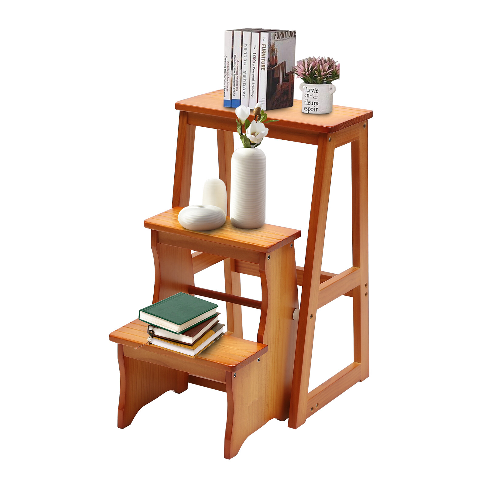 3-Step Folding Library Ladder Chair, Portable Multifunctional Step Stool