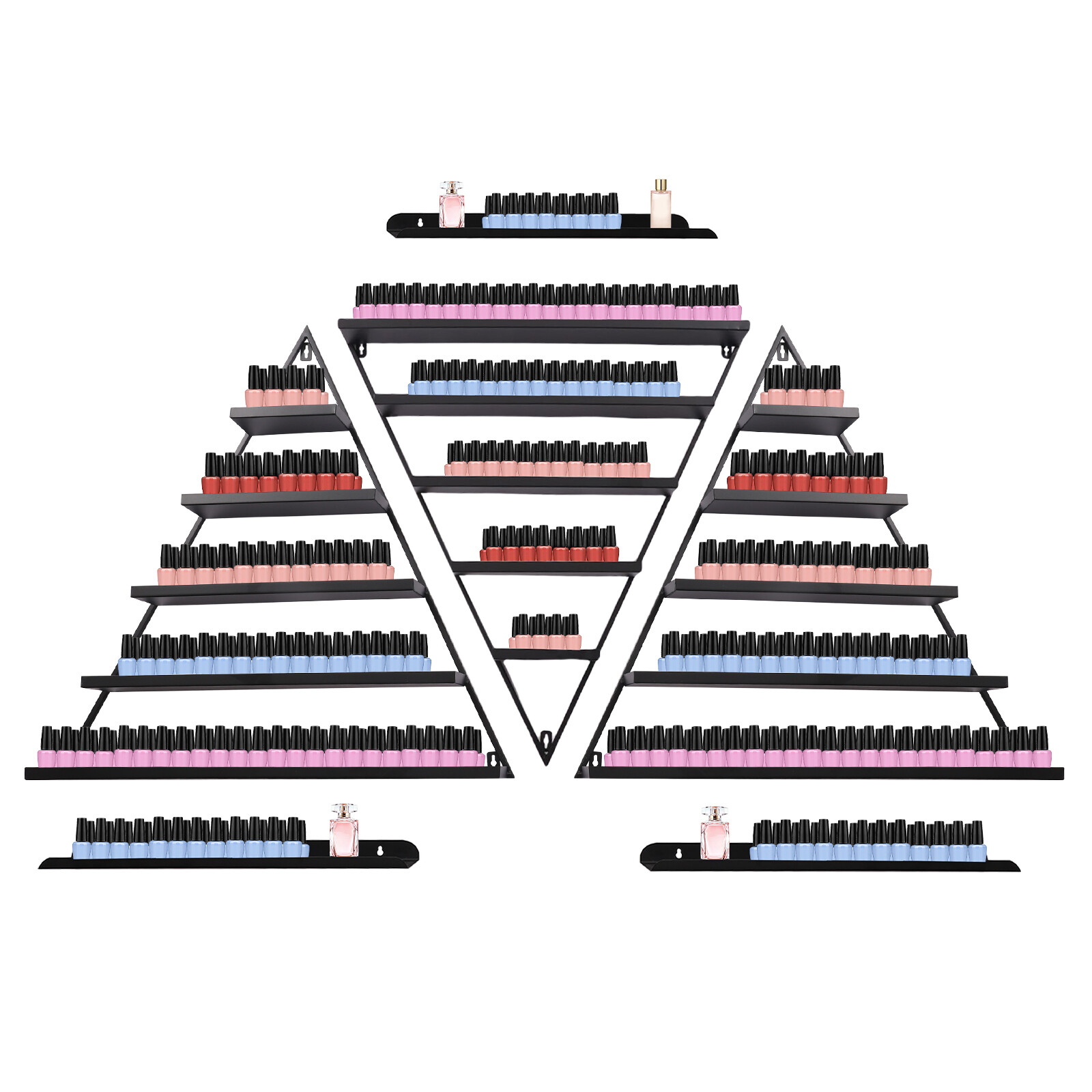 Black 5 Tiers Wall-Mount Metal Nail Polish Display Racks Floating Perfume Racks