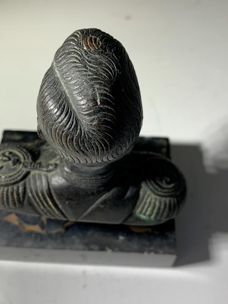 Antique Bronze Bust sculpture miniature Czar Nicholas II Black granite pedestal