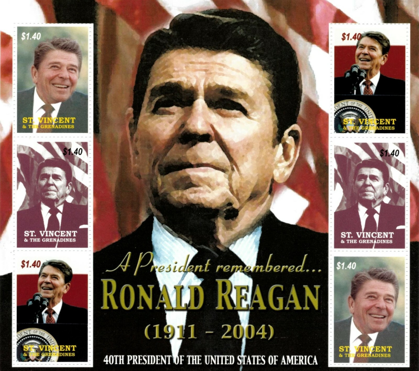 St. Vincent 2004 - SC# 3211 President Ronald Reagan - Sheet of 6 Stamps - MNH