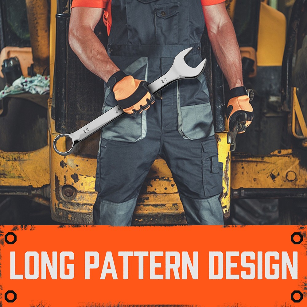 6PC Large Wrench Set with Rolling Pouch 23, 24, 26, 27, 30, 32mm 12 Point 15°