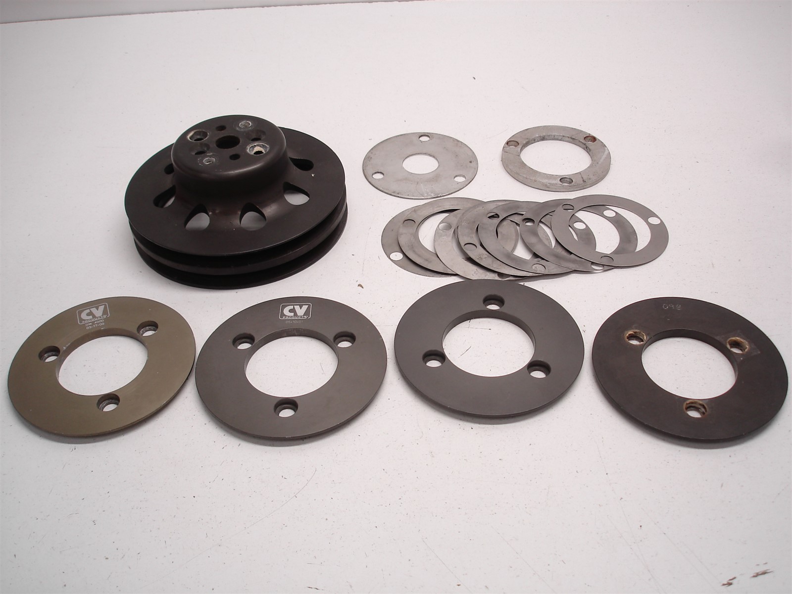 NASCAR CV PRODUCTS BILLET ALUMINUM DUAL V-BELT WATER PUMP PULLEY SET W/ SHEAVES