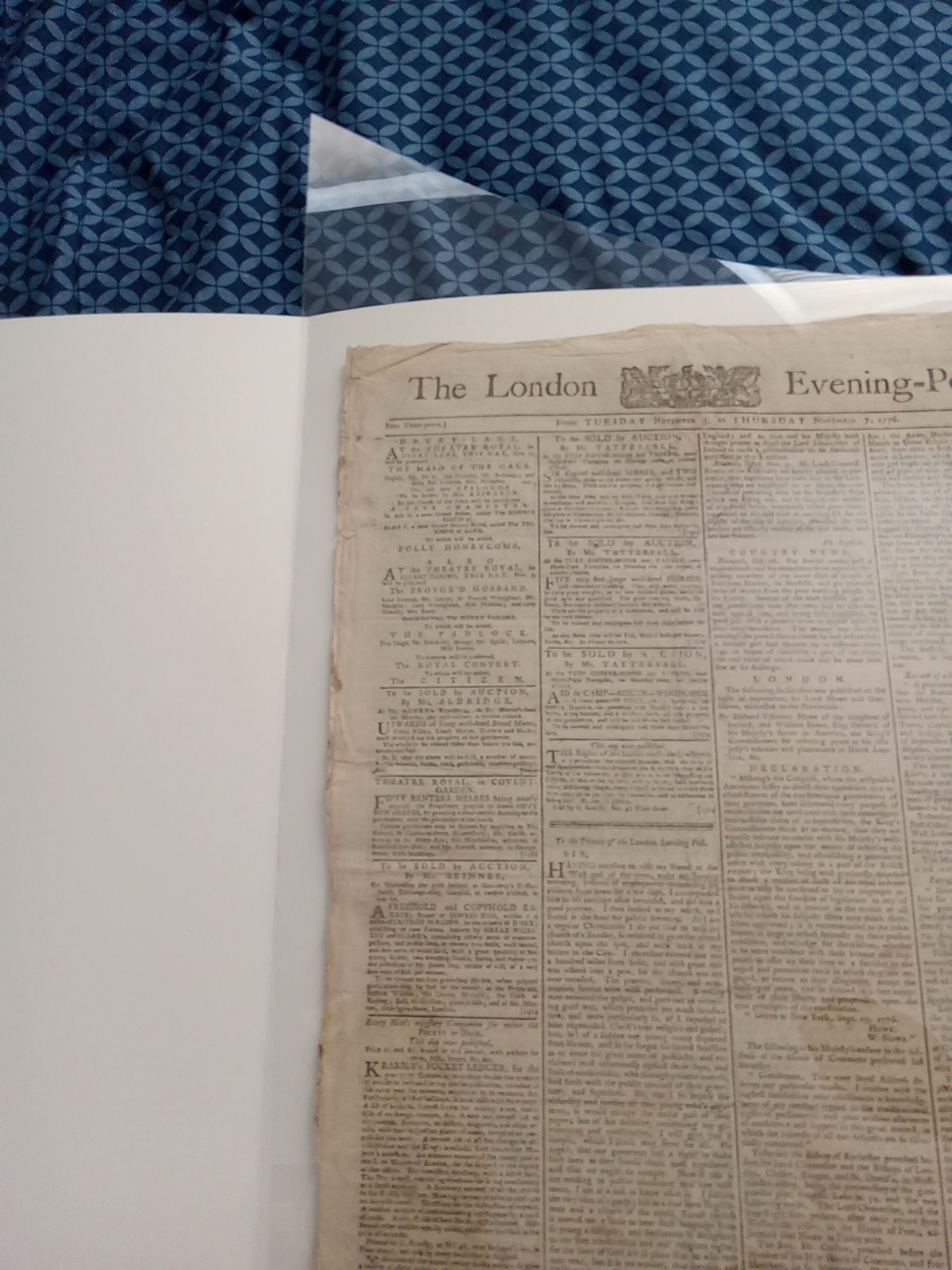Original 1776 British Newspaper - American Revolutionary War - Colonies