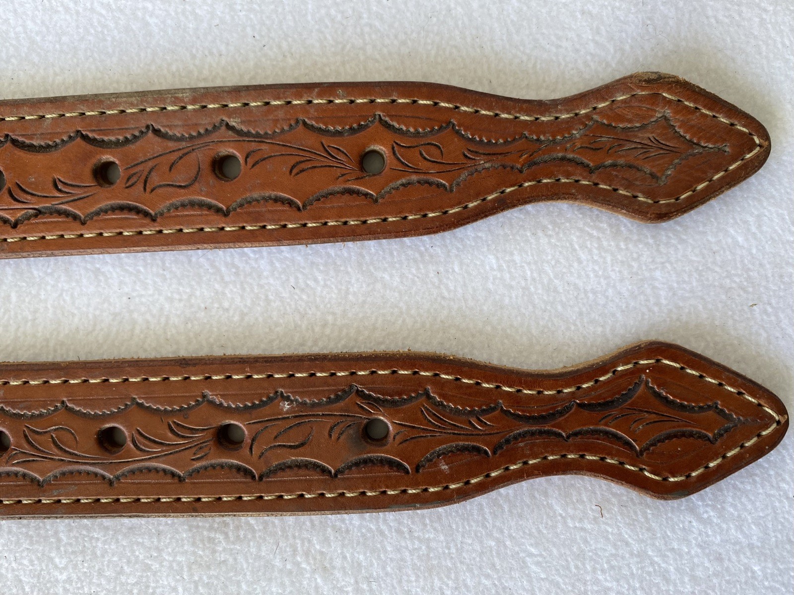 High QUALITY Double Stitch TOOLED Skirt Leather Back Flank Cinch &Billet SET~EUC