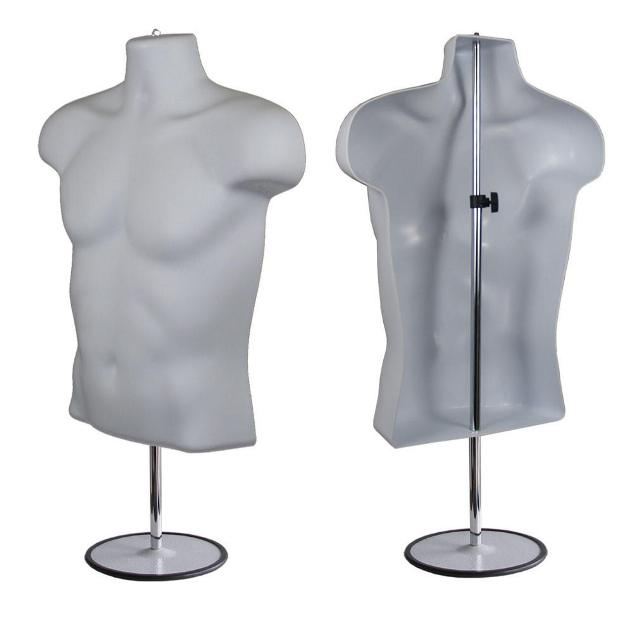 Male White Mannequin Hollow Back Counter Top Torso with Stand + Hanging Hook