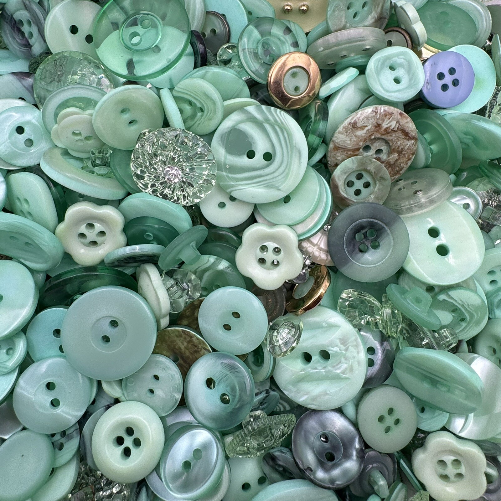 New! Mixed Lot Dyed Mint/Lt Green Premium Buttons All Sizes For Embellishments