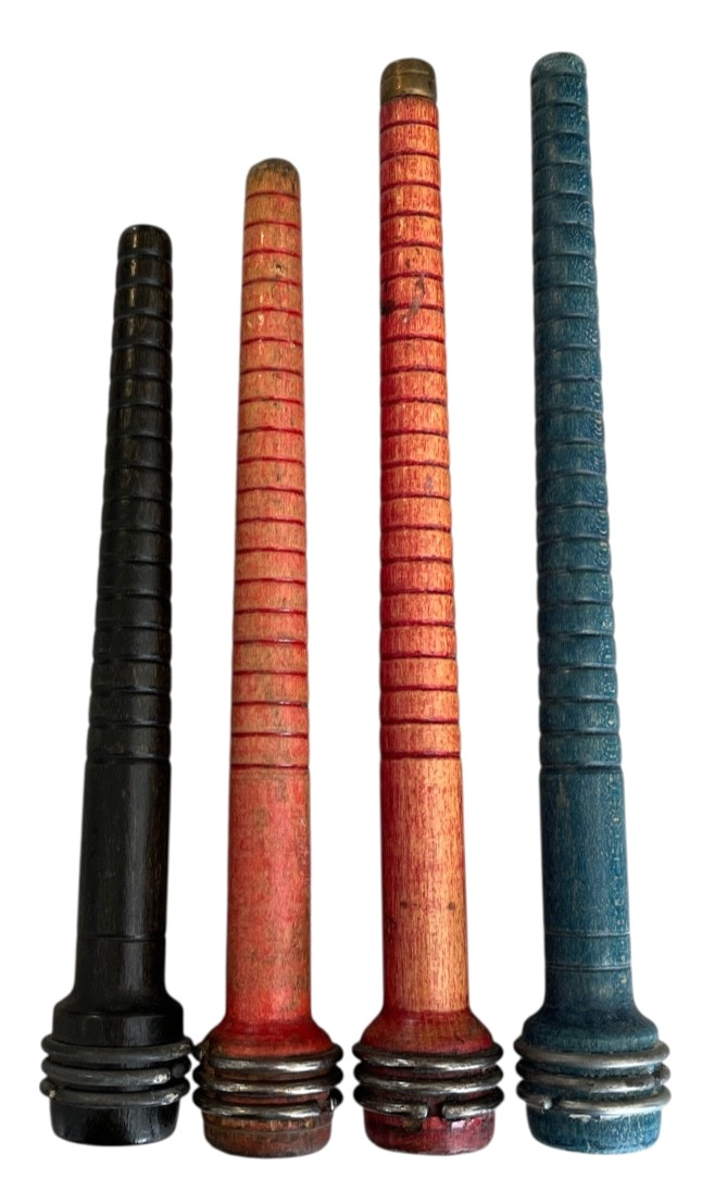 4 Vtg Wooden Textile Mill Thread Bobbins Spindle Multiple Colors Farmhouse Decor