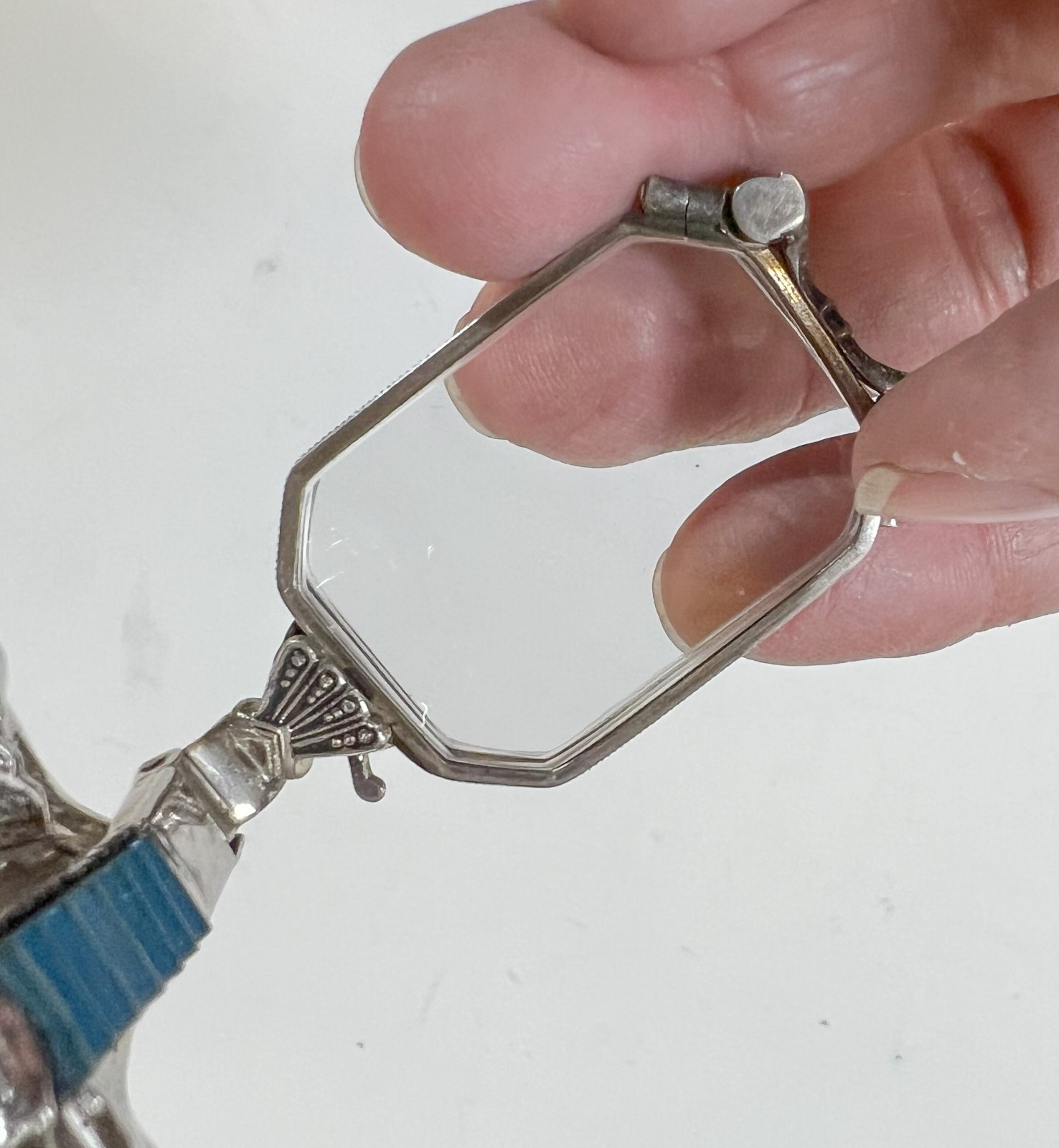 West German 835 Silver Marcasite Folding Lorgnette c1950-60