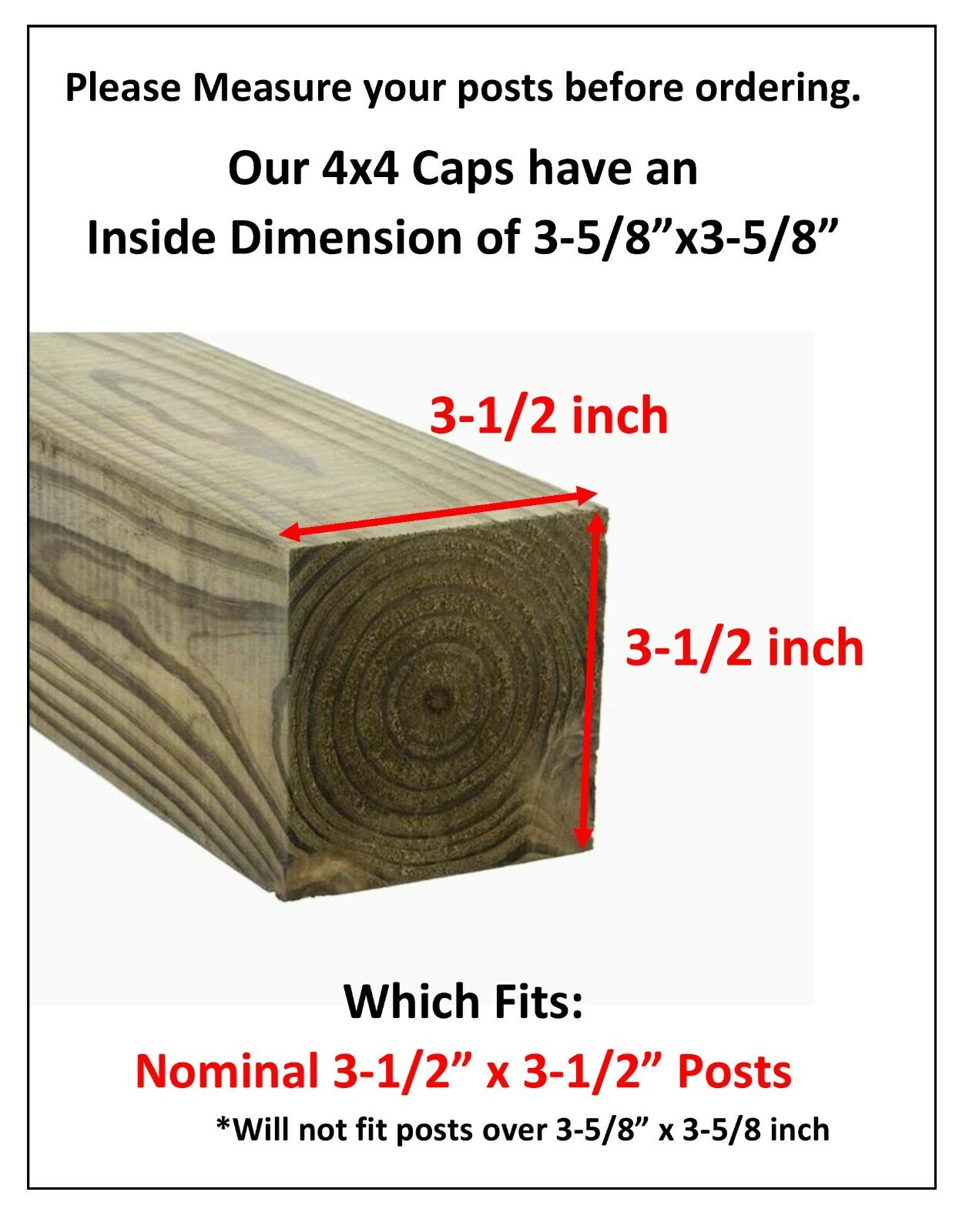 Black Nominal 4x4 Plastic Fence Post Caps with Nail Hole (3-5/8"x 3-5/8")