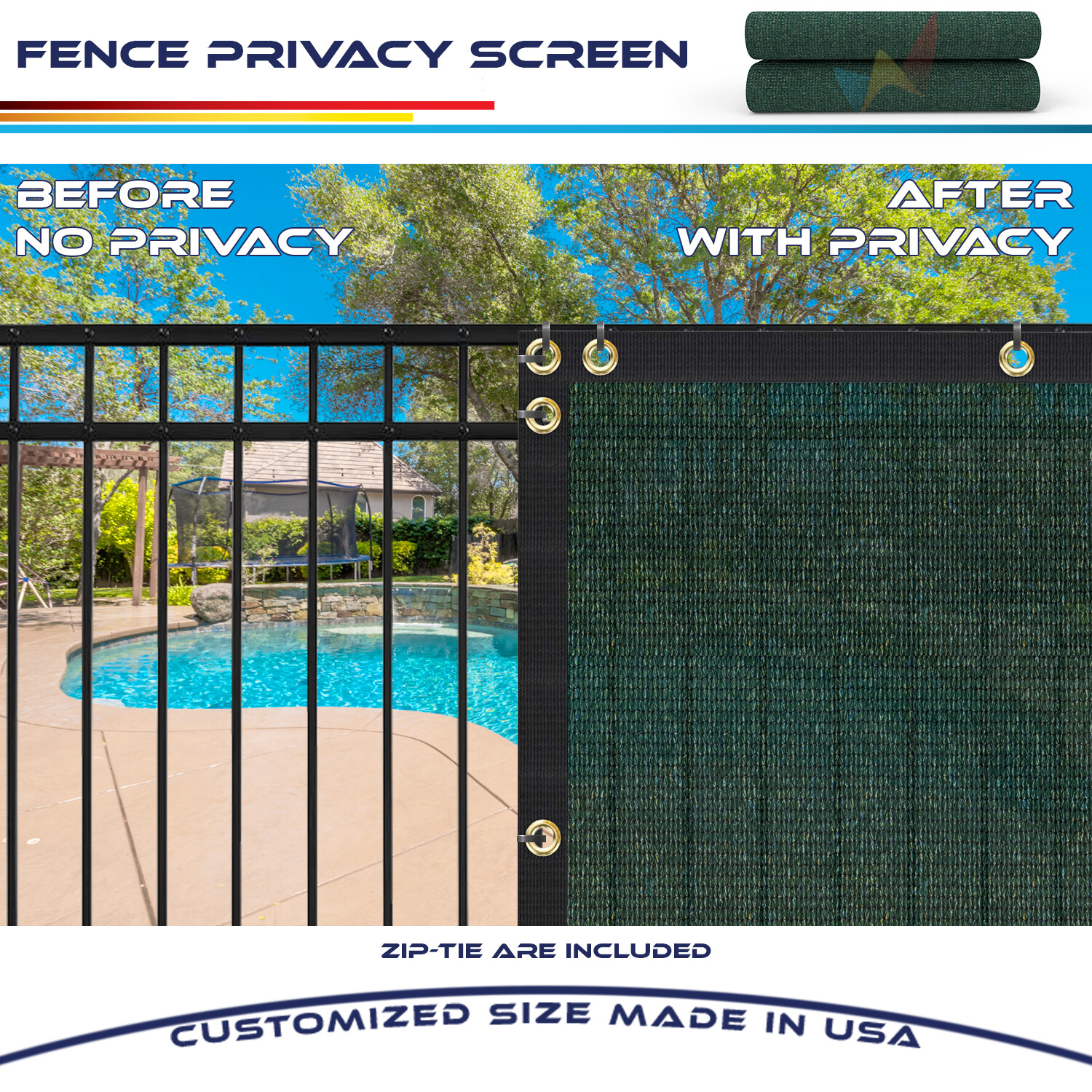 Custom 6'FT Privacy Screen Fence Green Commercial Windscreen Shade Cover 1-250FT