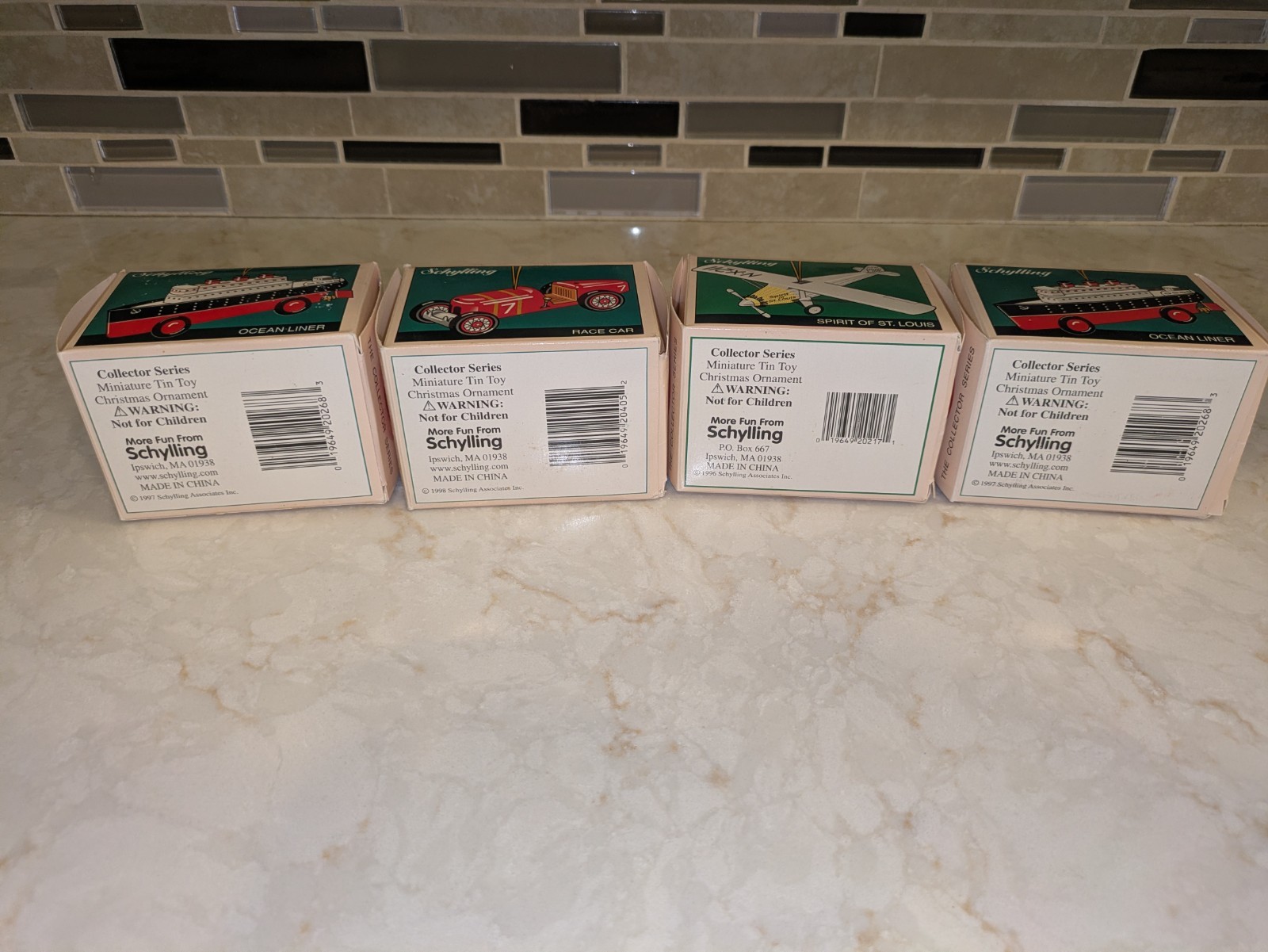 Set of 4 Schylling Collector Series Orrnaments (1990s)