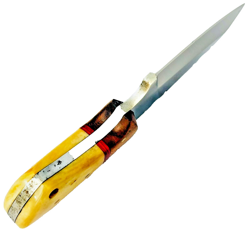 Small Skinning Knife Mirror Finished Blade 6" Fixed Blade Knife & Leather Sheath