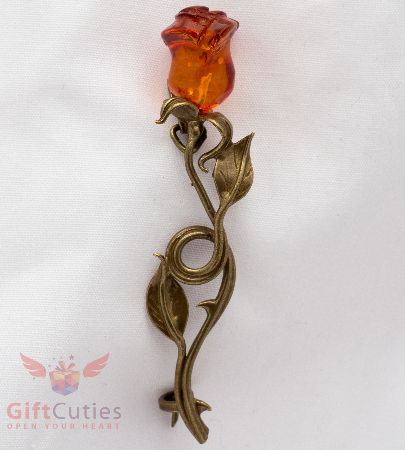 Solid Brass Amber Flower Rose Brooch IronWork
