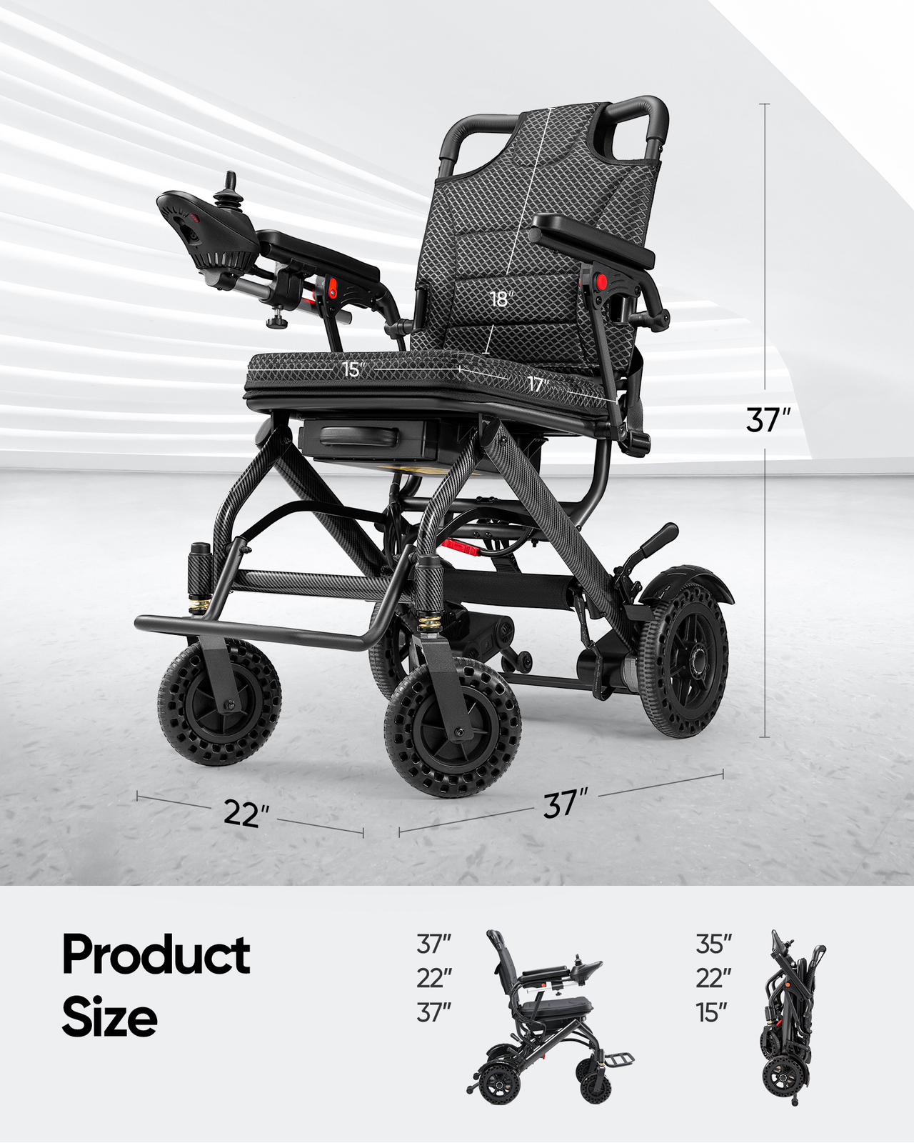Lightweight 38Lb Foldable Electric Wheelchair Intelligent 300Lb All Terrain FDA