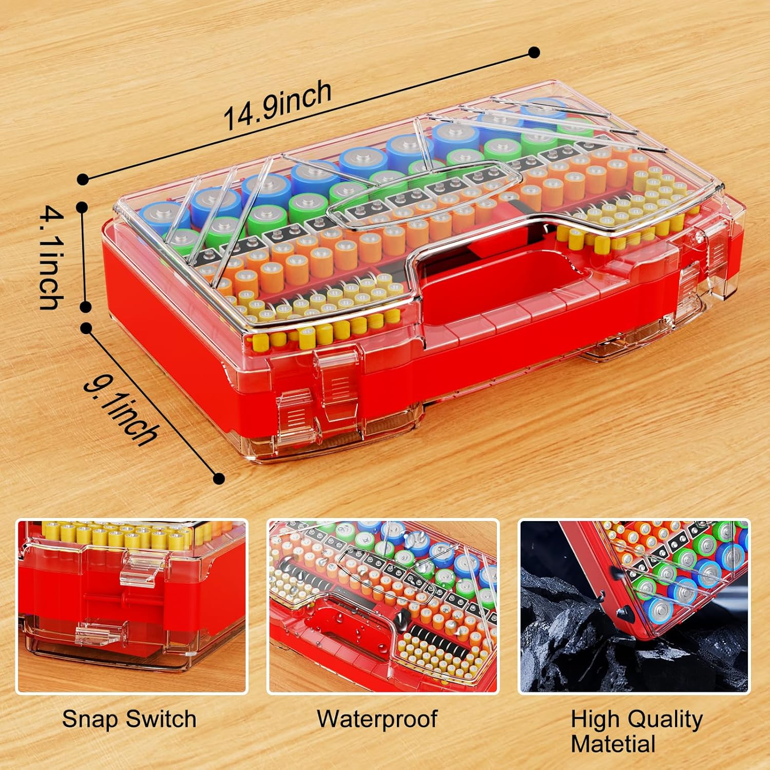 Battery Organizer Storage Holder Box Case with Tester 285+Batteries Double-Sided