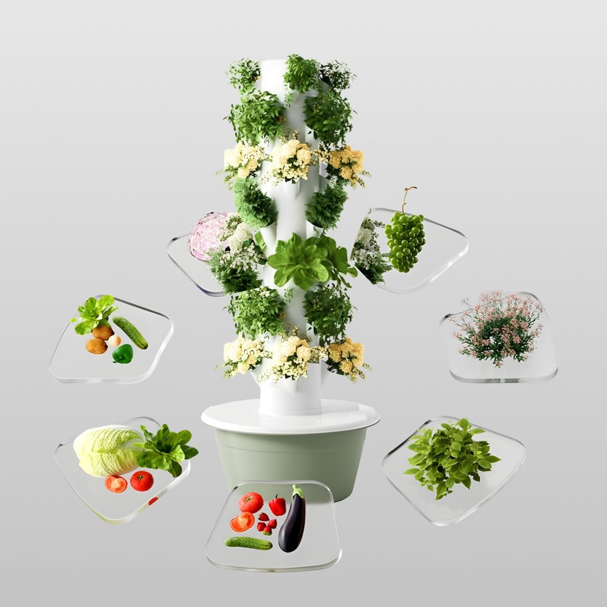 Indoor Hydroponic Garden Tower with LED Grow Lights - Self-Watering Hydroponics