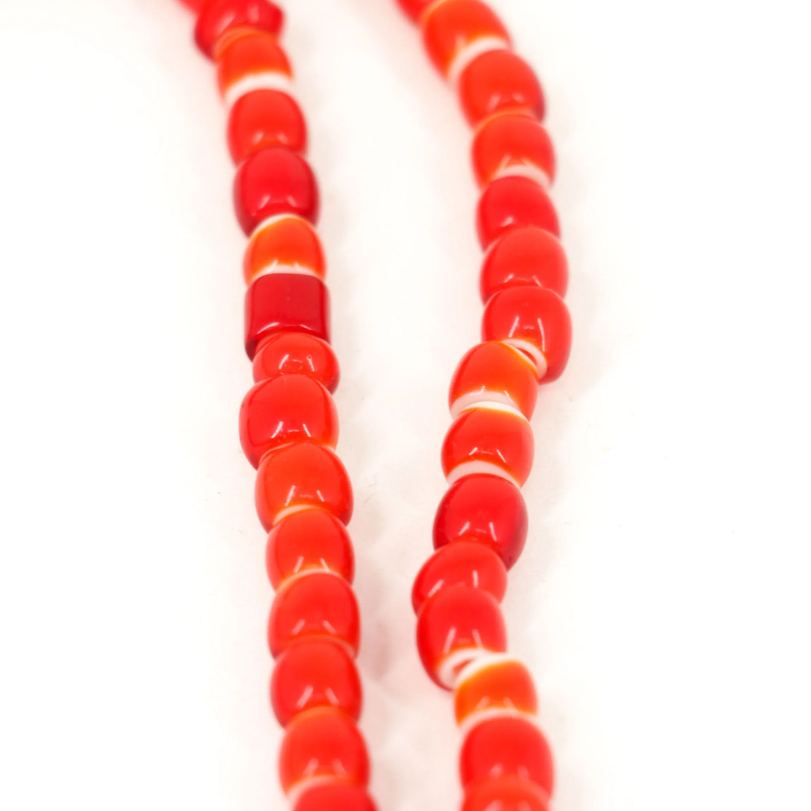 Red White Heart Venetian Trade Beads 30 Inch 6-8mm
