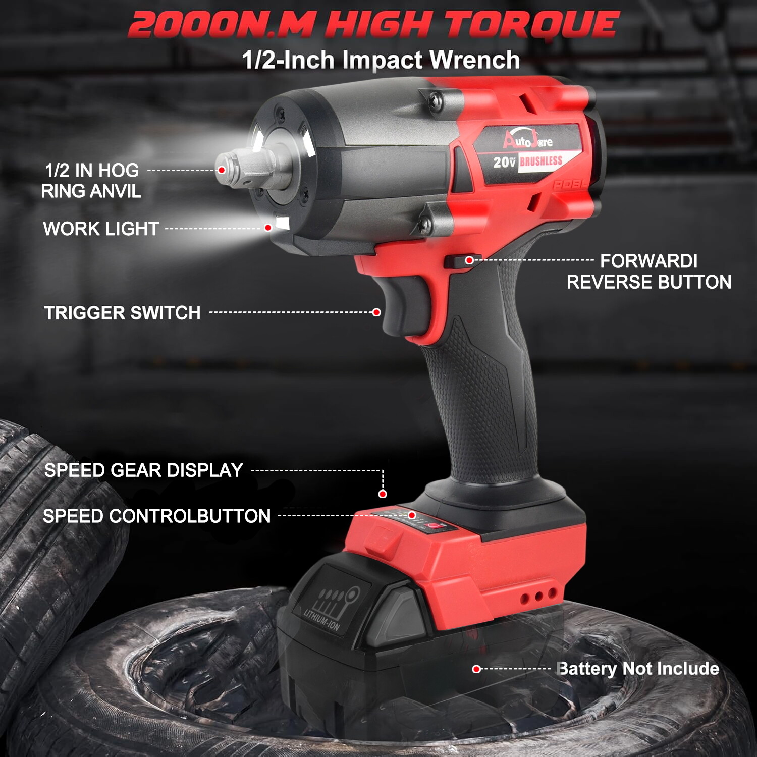 Cordless Impact Wrench for Milwaukee M18 Battery 1/2" High Torque 1500N.m