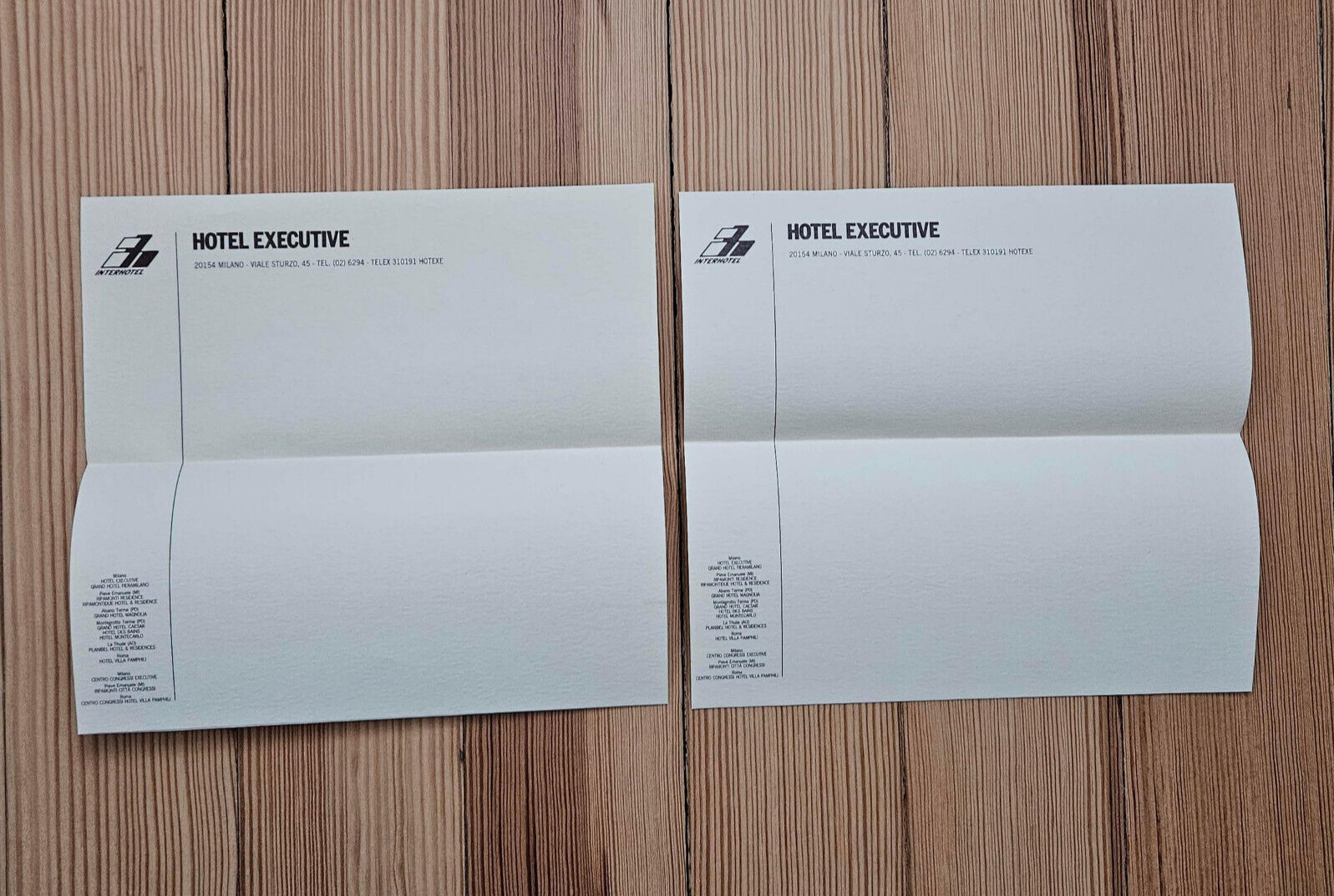 Vintage Interhotel Executive & Atahotel Alpi Stationery Paper, Milano Italy