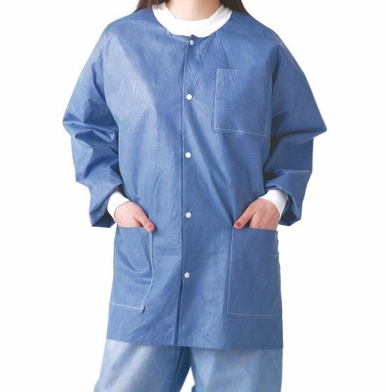 Disposable Blue Lab Jacket -Knit cuff & collar with Pockets and buttons 3 5 & 10