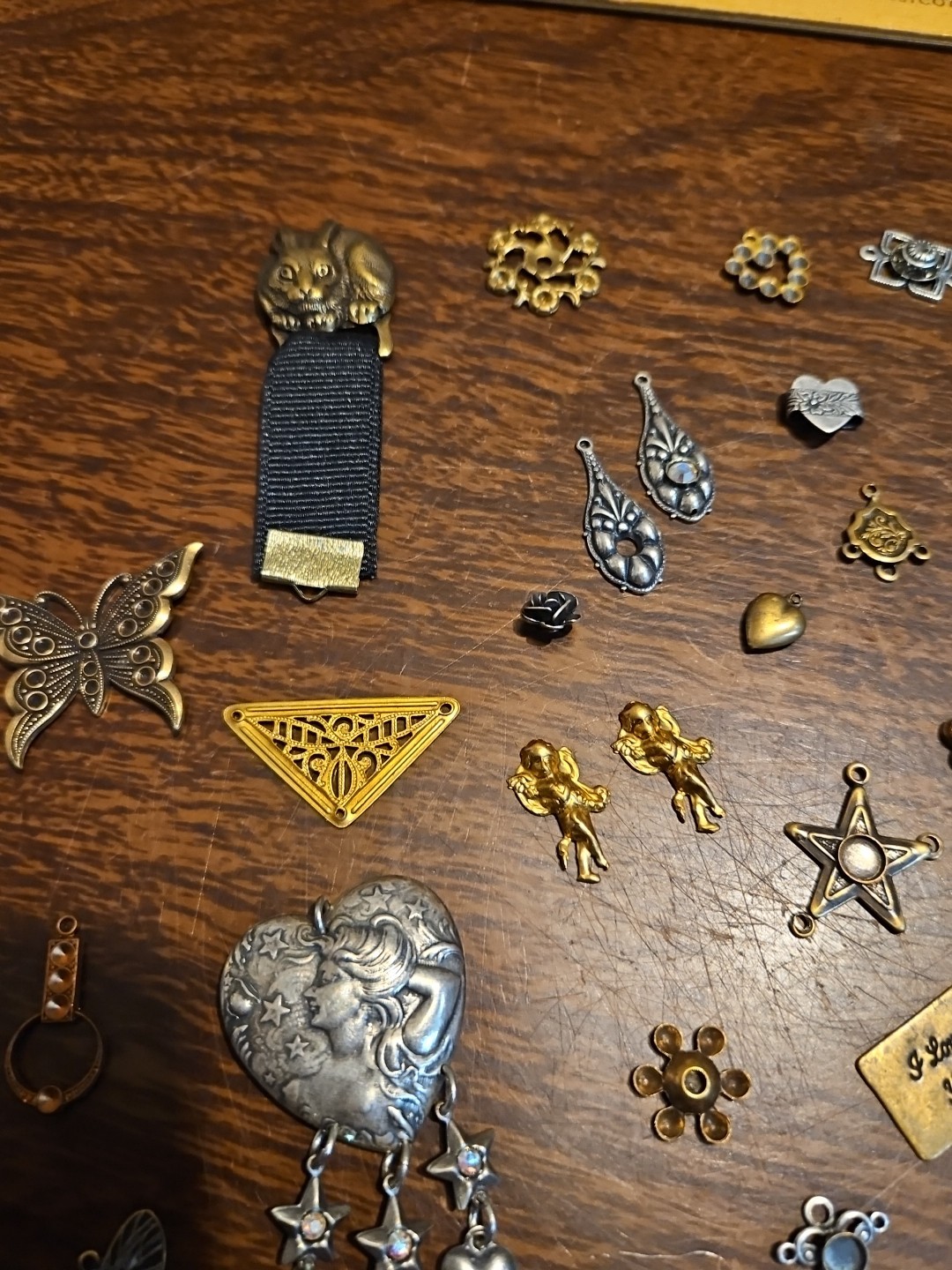 Lot Of 50 Mixed Parts Pcs France Vintage 60s Brass Stampings Findings Jewelry 16