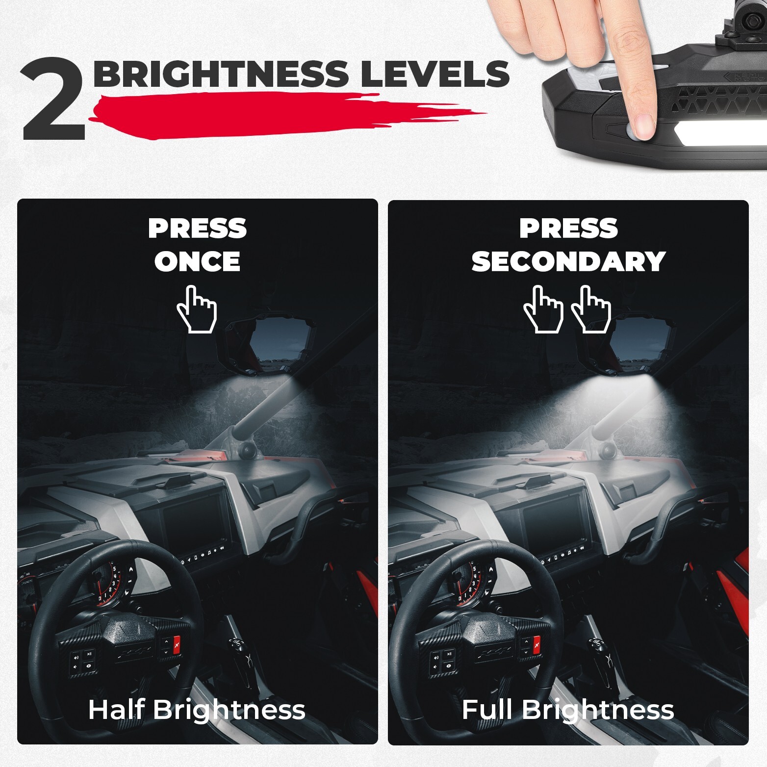 1.65"-2" UTV Rear View Center Mirror w/LED Light For Polaris RZR S 570/900/1000