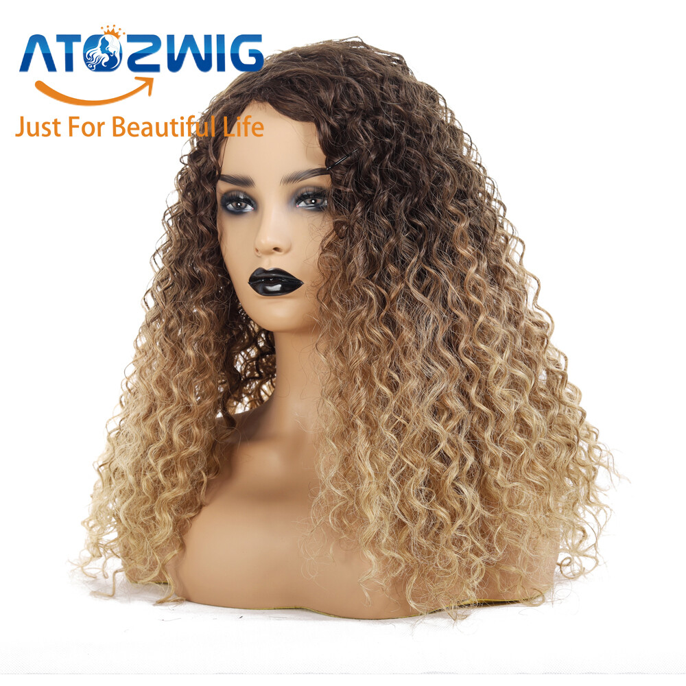 Ombre Brown Culry Wig for Women Brown to Blond Cosplay Wigs Synthetic Hair Wigs