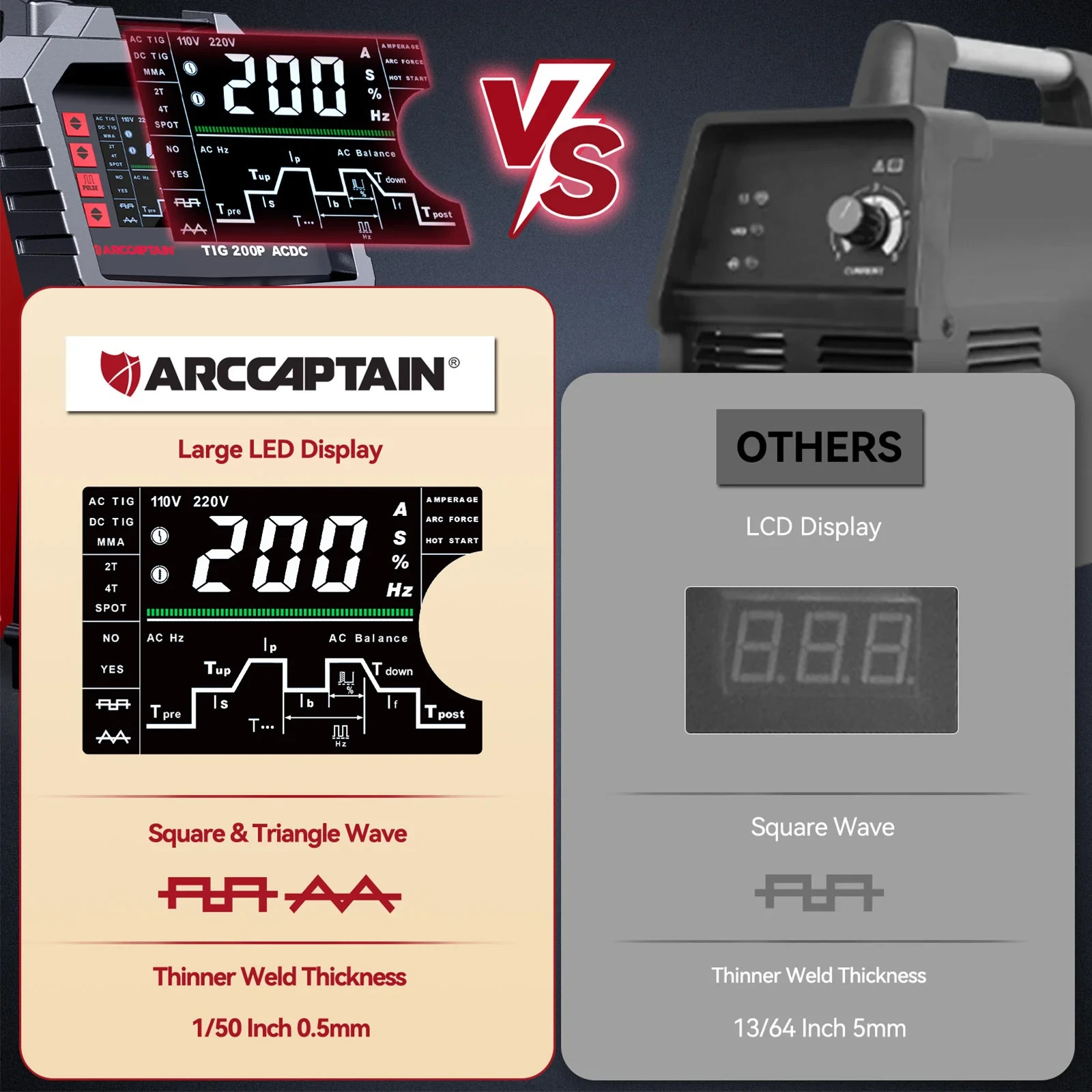Arccaptain AC DC TIG200P Multi Process Pulse TIG Aluminum Welder