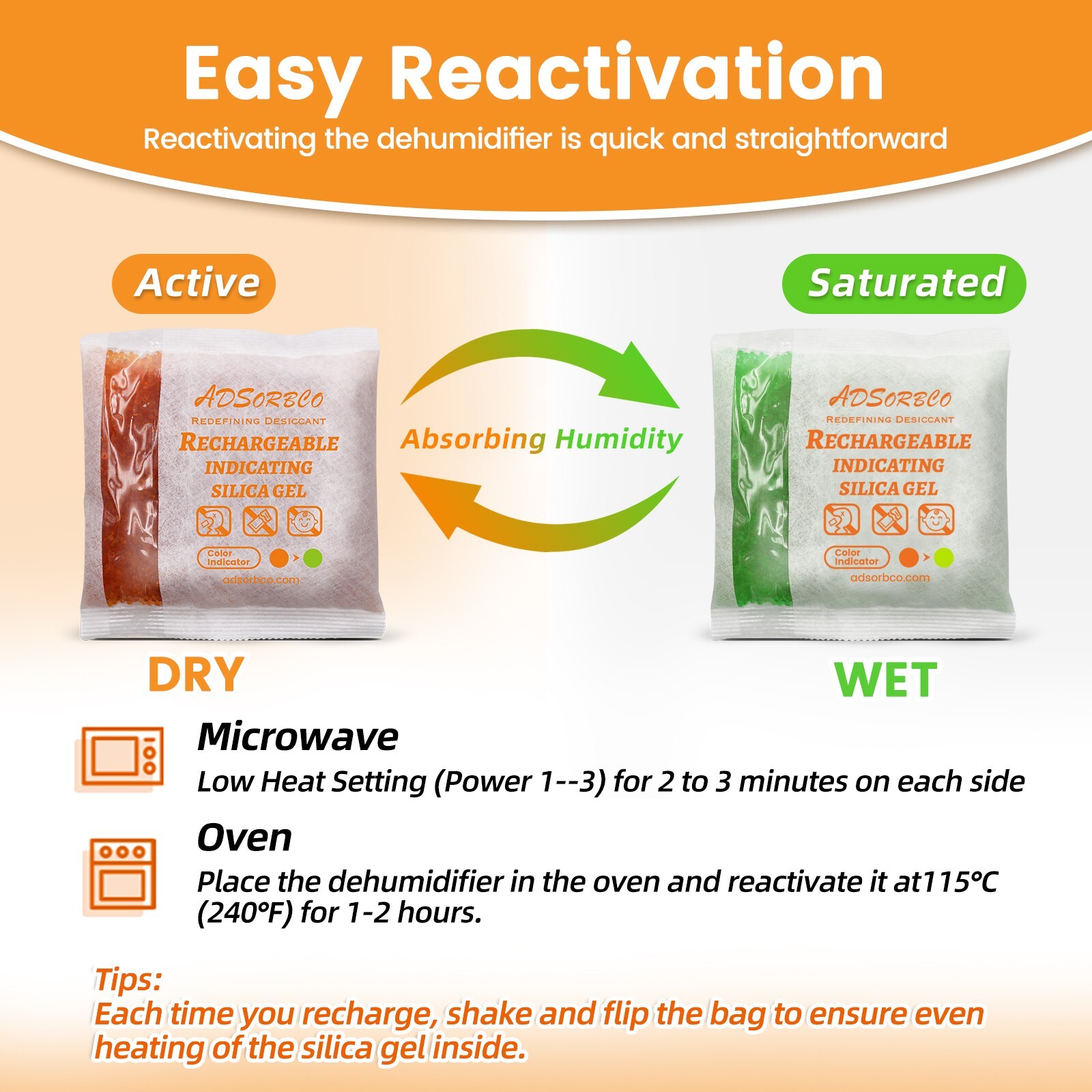 [500g 4p]Adsorbco Rechargeable Desiccant Packs, Indicating Silica Gel Packets