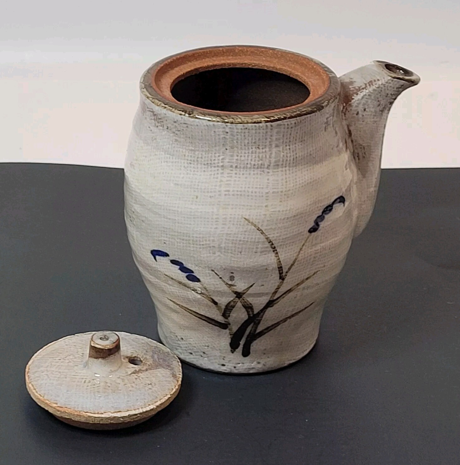 Asian Style Ceramic Saki/Sauce Server/Decor Flower Design Textured Look 4.5"