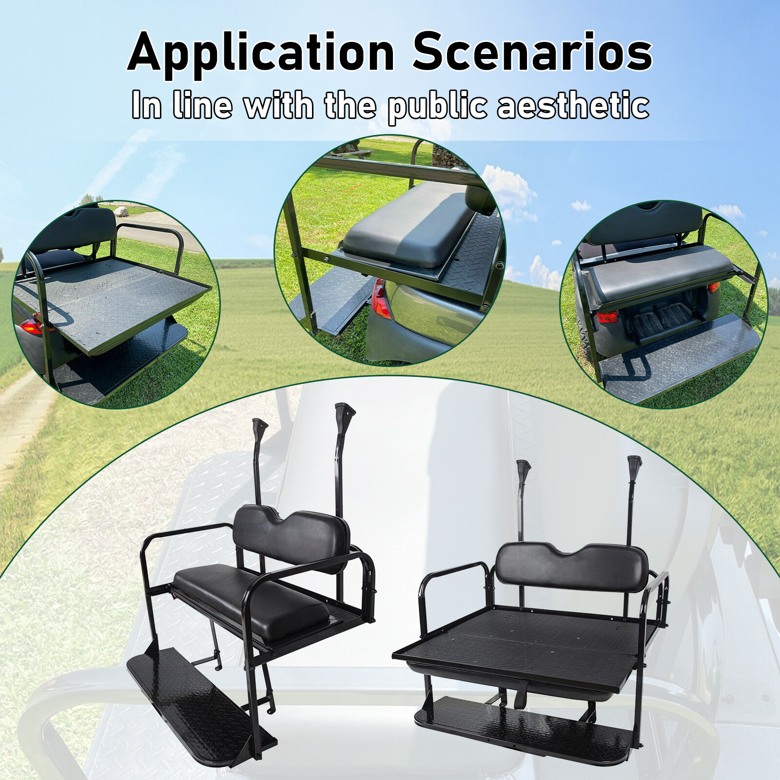 Fits Club Car Precedent Golf Cart Rear Flip Seat Cushion Kit (2004-UP) Black