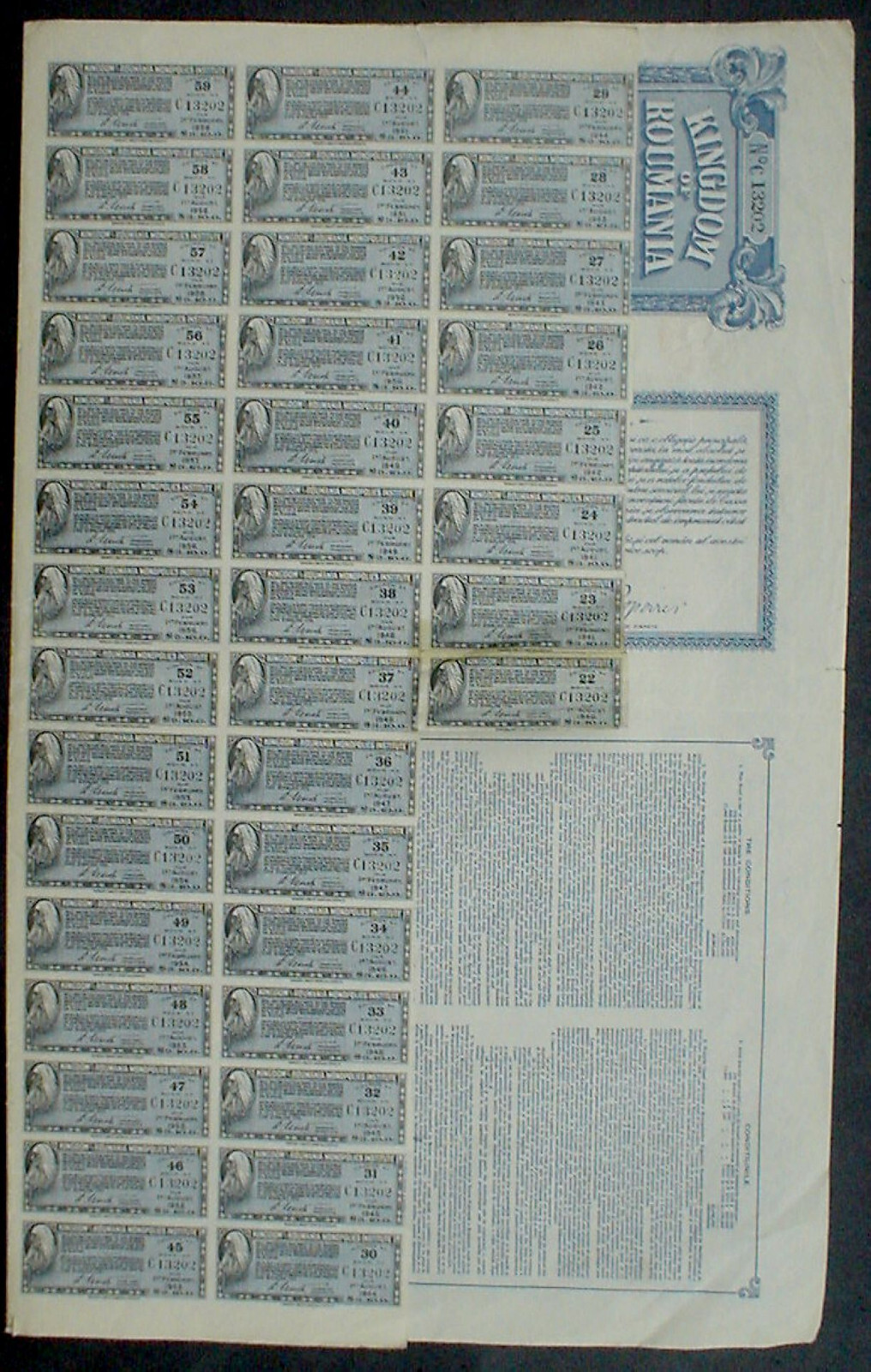 Kingdom of Romania 7% 100 £ Monopolies Inst. Bond to Bearer 1929 uncanc. coupons