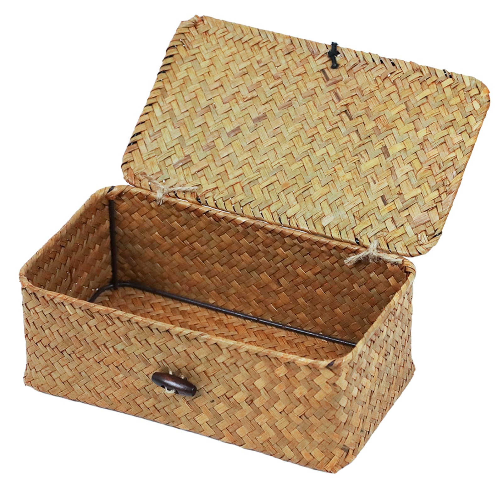 Wicker Storage Basket with Lid, Natural Seagrass Storage Baskets for Organizing,