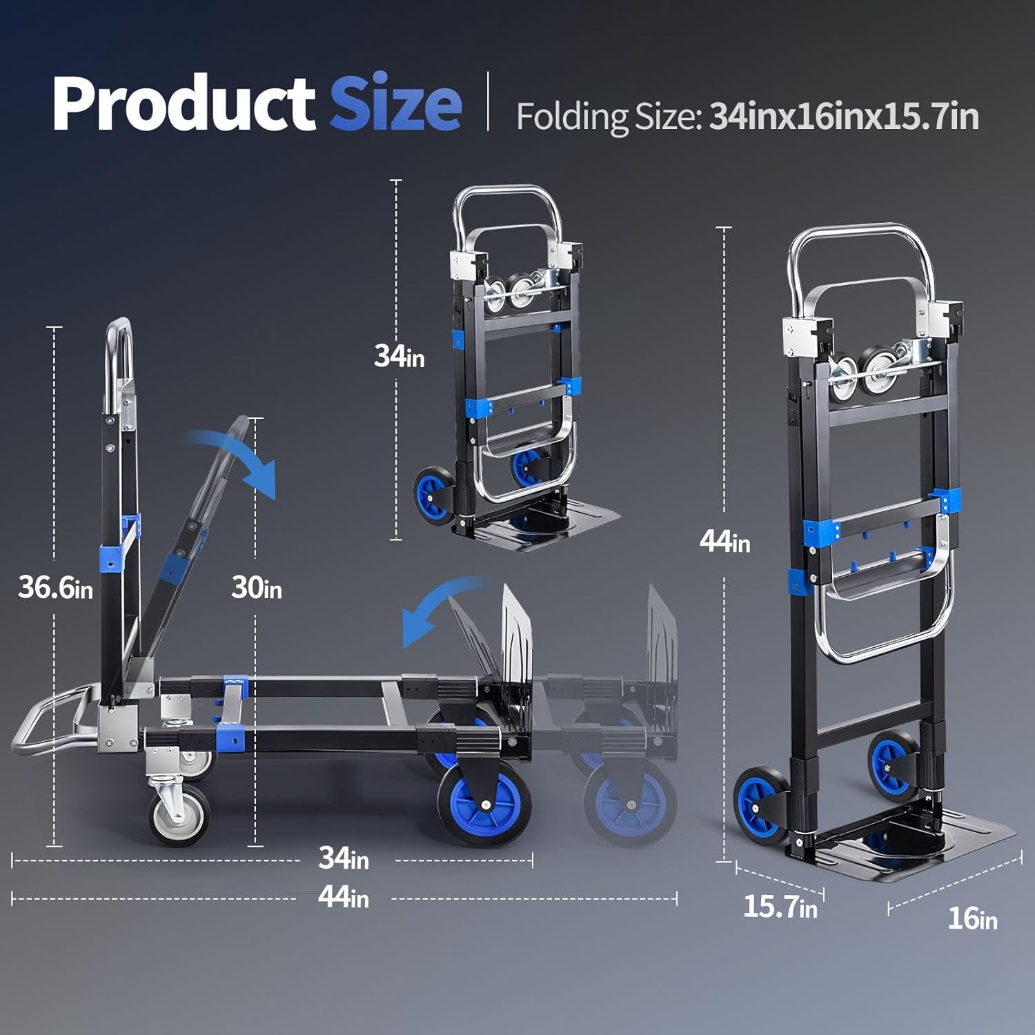 Aluminum Hand Truck 3 in 1 Folding Dolly Cart 660 lbs Capacity Heavy Duty