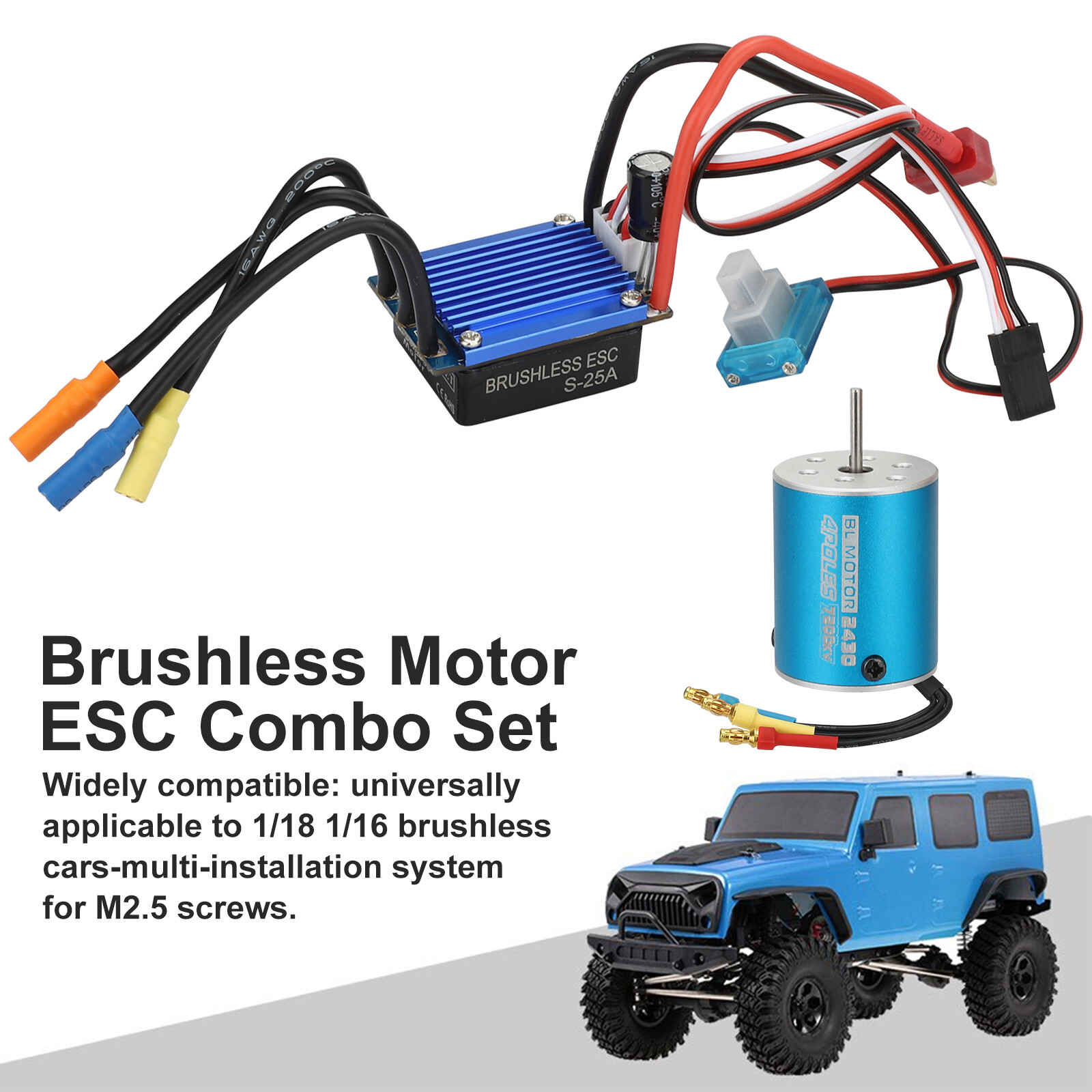 2430 7200KV Waterproof Brushless Motor+ESC Combo Set for 1/18 1/16 RC Car Truck