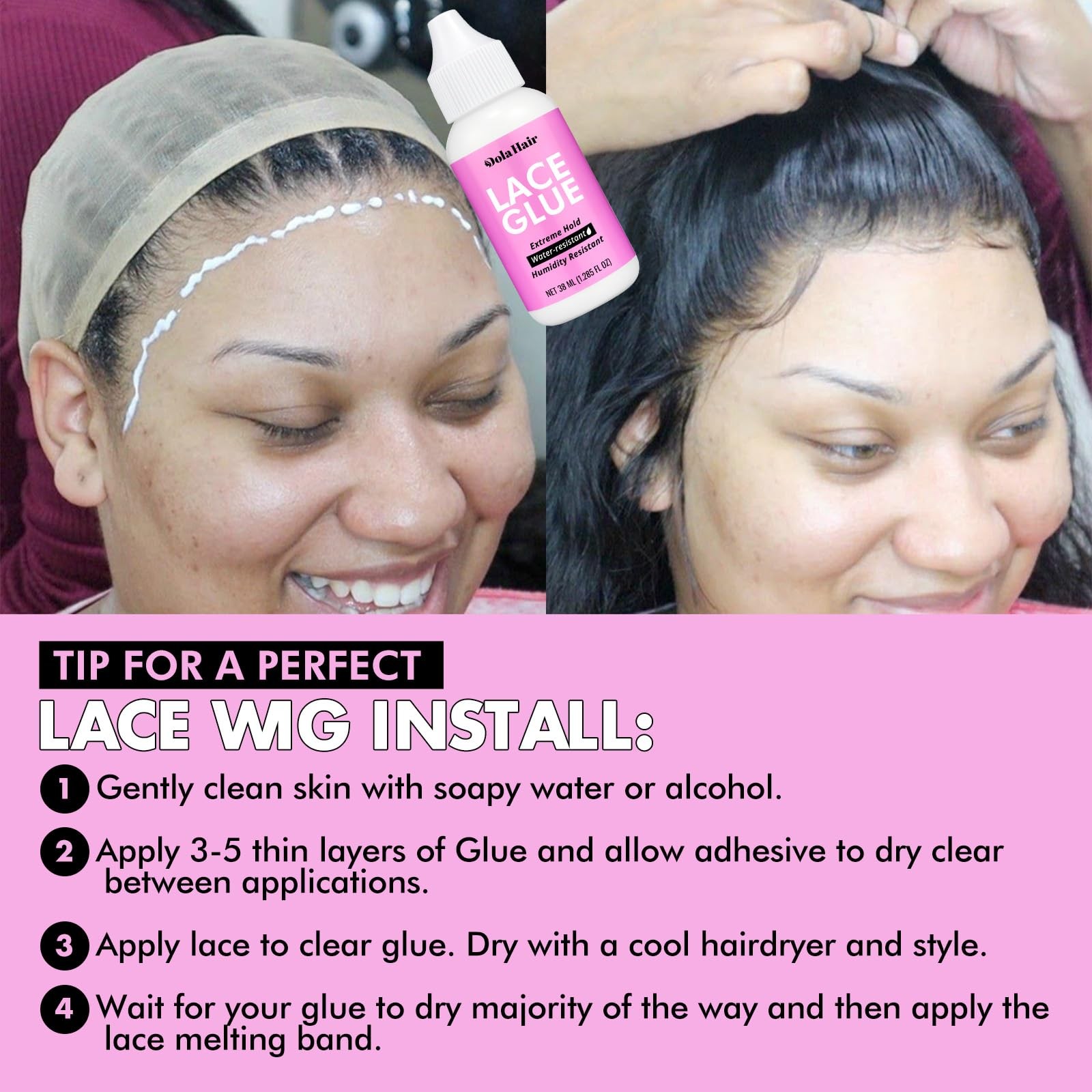 Dolahair Extreme Hold Lace Glue for Wigs, Waterproof, Invisible Bonding, 1.285