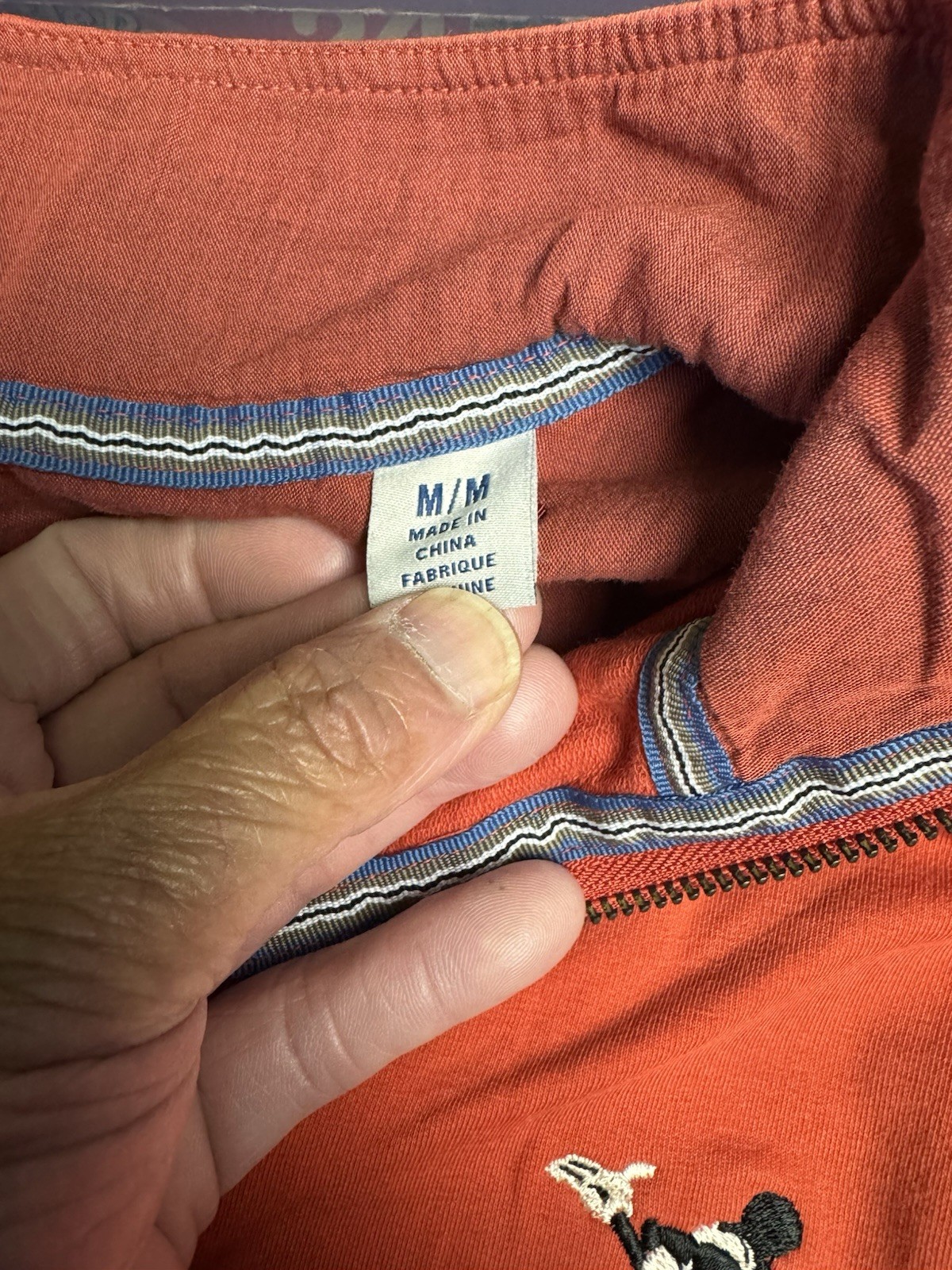 Tommy Bahama Disney Mickey Quarter Zip Sweatshirt Pullover Mens M Orange USED